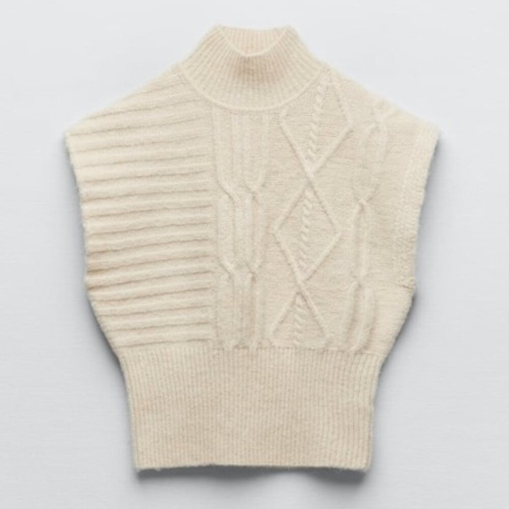Zara Cream Knit Mock Neck Vest